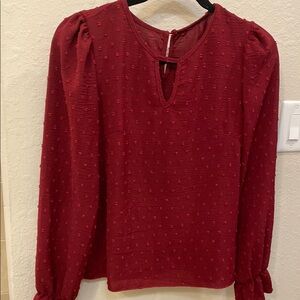 SHEIN Red Ruffled Blouse with Puff Sleeves